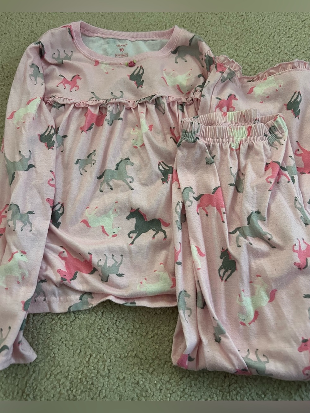 Carter’s girls size 10 pink pony ruffled long pajama set